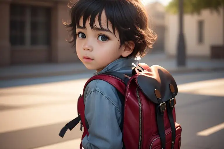 A child struggling with an oversized backpack highlighting the importance of choosing the right backpack.