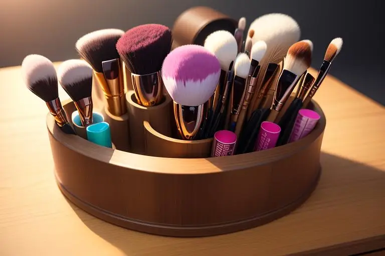 A comprehensive set of makeup brushes encased in a stylish holder.