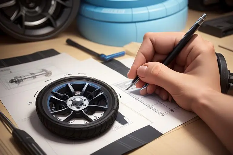 A diagram showing the general process in car wheel manufacturing from design to assembly.